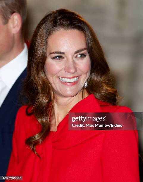Catherine, Duchess of Cambridge attends the 'Together at Christmas' community carol service at Westminster Abbey on December 8, 2021 in London,...