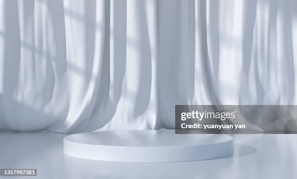 3d rendering exhibition background - curtain stock-fotos und bilder