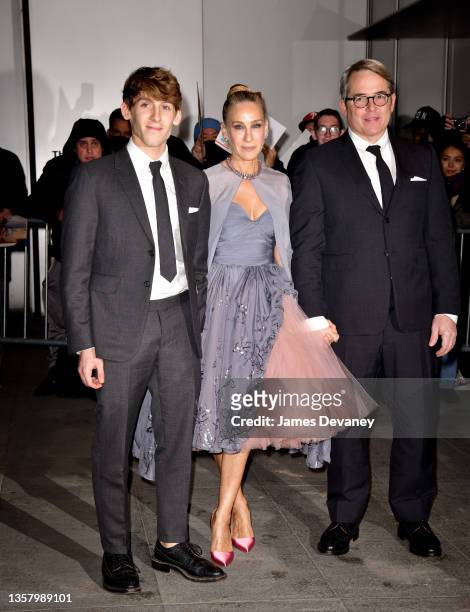James Wilkie Broderick, Sarah Jessica Parker and Matthew Broderick arrive to premiere of "And Just Like That" at Museum of Modern Art on December 08,...