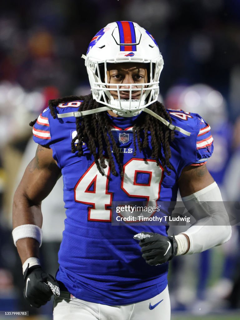 Tremaine Edmunds of the Buffalo Bills runs off the field after a