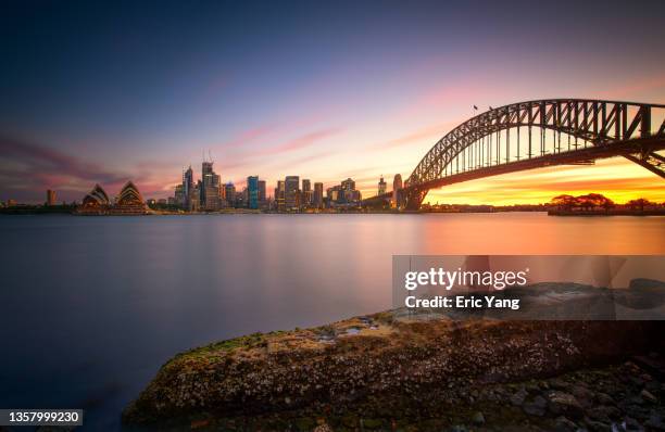 australia darling harbor beautiful sunset - sydney opera house stock pictures, royalty-free photos & images