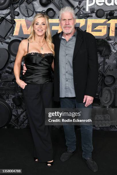 Allison Dunbar and Ron Perlman attend the red carpet premiere & party for Peacock's new comedy series "MacGruber" at California Science Center on...