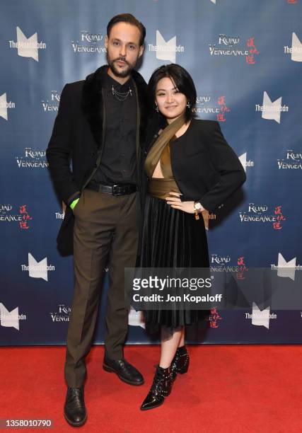 Jeff Leach and Tiffany Wu attend “Road Of Vengeance” Premiere Screening at The Montalban on December 08, 2021 in Hollywood, California.