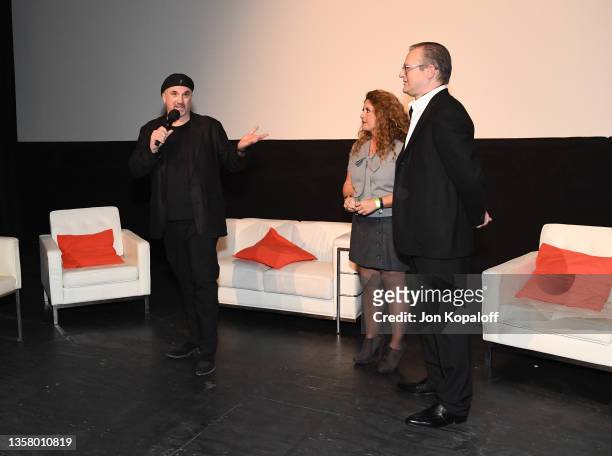 Fred Fontana, Salvy Maleki and Adam T. Bernard attend “Road Of Vengeance” Premiere Screening at The Montalban on December 08, 2021 in Hollywood,...