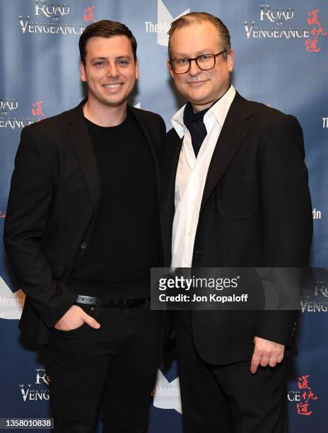 Ryan Fisk and Adam T. Bernard attend “Road Of Vengeance” Premiere Screening at The Montalban on December 08, 2021 in Hollywood, California.