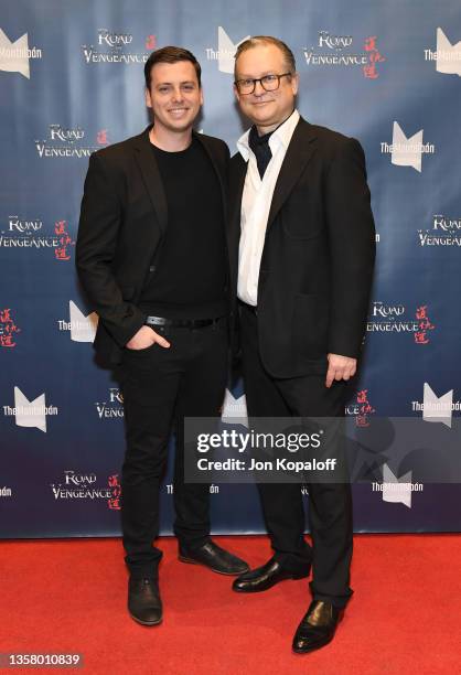 Ryan Fisk and Adam T. Bernard attend “Road Of Vengeance” Premiere Screening at The Montalban on December 08, 2021 in Hollywood, California.