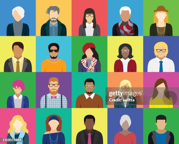 stockillustraties, clipart, cartoons en iconen met square abstract people avatar icons. set 1. - verduisterd gezicht