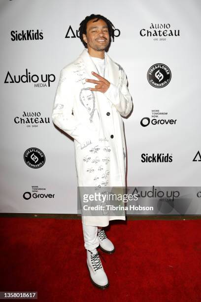 Maejor attends the Inaugural Audio Up Christmas Gala brought to you by Fire & Flower Cannabis, Grover and SickKids. On December 08, 2021 in Los...