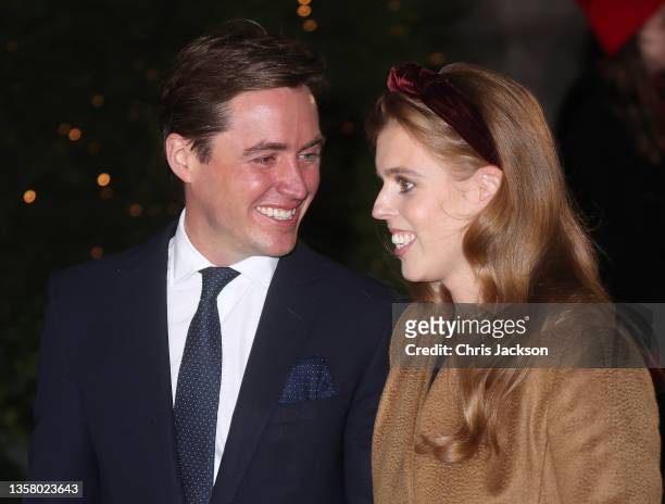 Princess Beatrice of York and Edoardo Mapelli Mozzi attends the "Together at Christmas" community carol service on December 08, 2021 in London,...