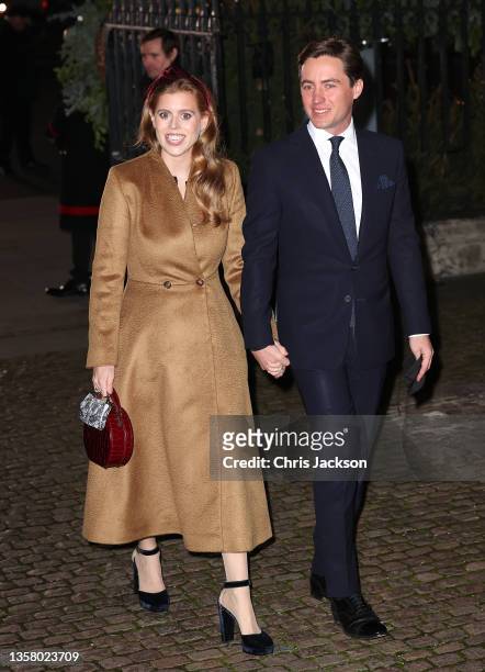 Princess Beatrice of York and Edoardo Mapelli Mozzi attends the "Together at Christmas" community carol service on December 08, 2021 in London,...