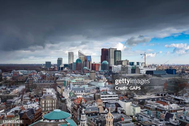 aerial view on the city centre of the hague - den haag stockfoto's en -beelden