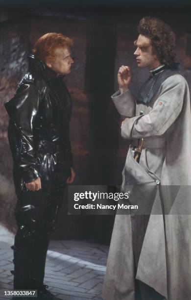 American actors Jack Nance and Brad Dourif on the set of Dune directed and written by David Lynch.