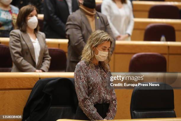 The Minister of Transport, Mobility and Urban Agenda, Raquel Sanchez, during a minute's silence in memory of Cristina, a victim of gender violence,...