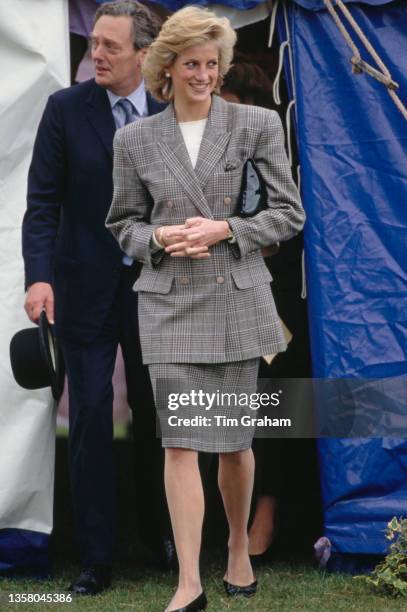 British Royal Diana, Princess of Wales wearing a Glen Plaid suit, attends Burghley Horse Trials at Burghley House near Stamford, Lincolnshire,...