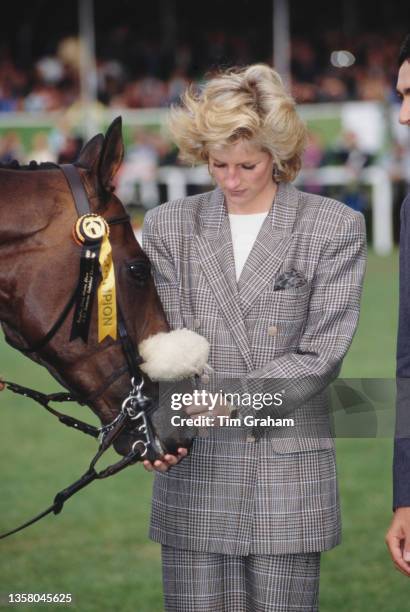 British Royal Diana, Princess of Wales wearing a Glen Plaid blazer, attends Burghley Horse Trials at Burghley House near Stamford, Lincolnshire,...