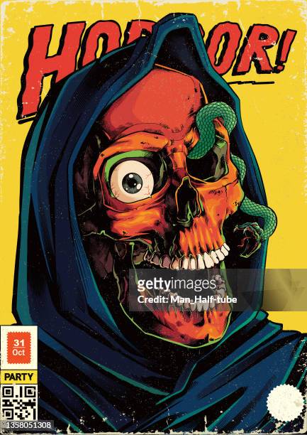 ilustrações, clipart, desenhos animados e ícones de ilustração de quadrinhos de terror vintage - scary