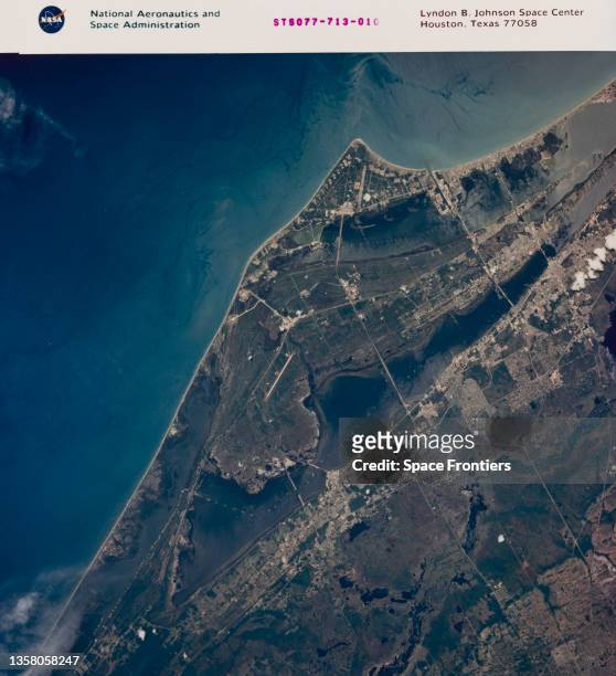 Kennedy Space Center on Merritt Island, Florida, as seen from the Space Shuttle Endeavour mission STS-77, 19th to 29th May 1996. STS-77 focused...