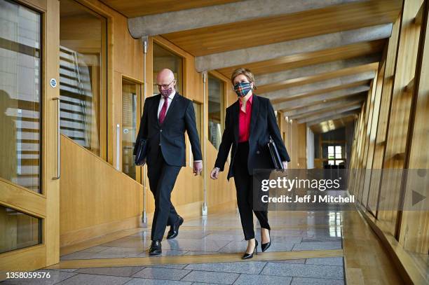 Scotland's First Minister Nicola Sturgeon and Deputy First Minister John Swinney arrive for First Minster's Questions at the Scottish Parliament on...