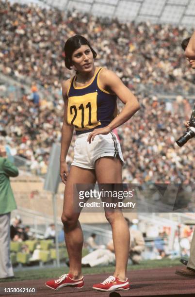 Esther Roth of Israel prepares to compete in the semi final of the Women's 100 metres event on 2nd September 1972 during the XX Summer Olympic Games...
