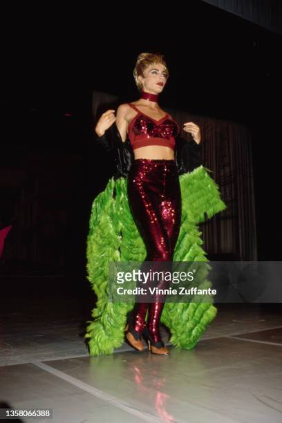 American fashion model Jennifer Flavin on the catwalk during the Jean Paul Gaultier Fashion Show, for the benefit of AmFar, held at the Shrine...