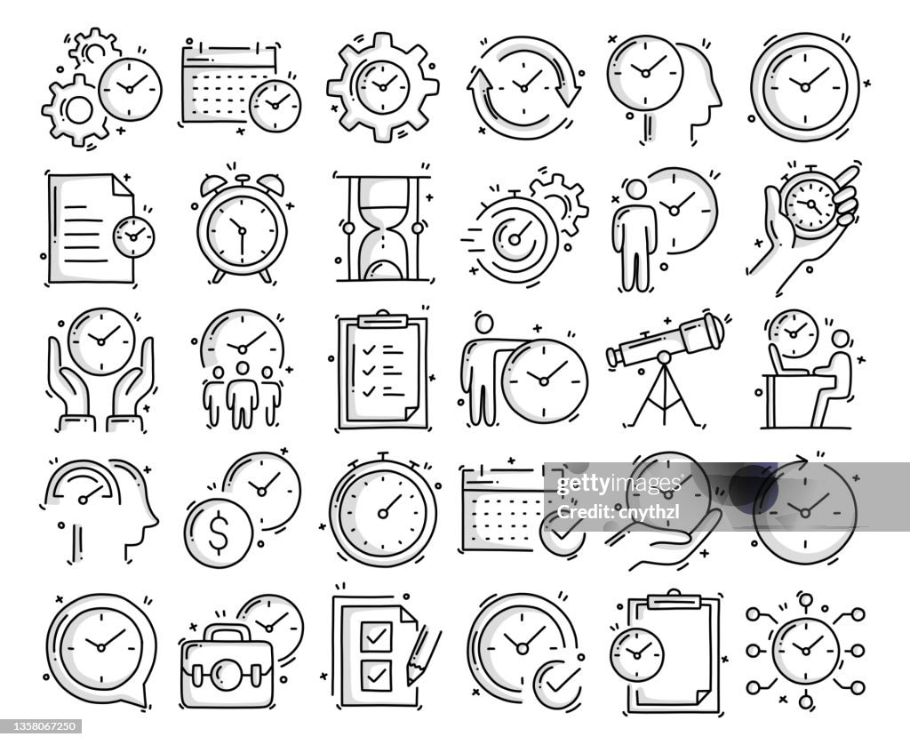 Time Reference Objects Time Management Related Objects And Elements Hand Drawn Vector Doodle ...