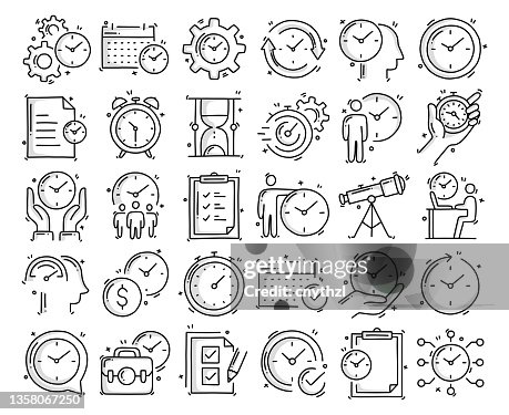 Time Management Related Objects and Elements. Hand Drawn Vector Doodle Illustration Collection. Hand Drawn Icons Set. Time Management Related Objects and Elements. Hand Drawn Vector Doodle Illustration Collection. Hand Drawn Icons Set.