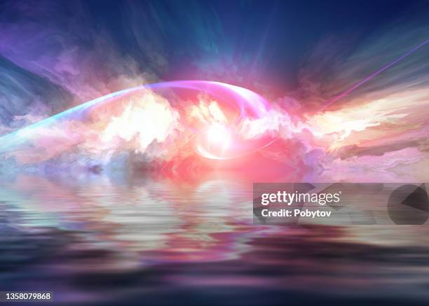 fantastic night seascape - epic sunset stock illustrations