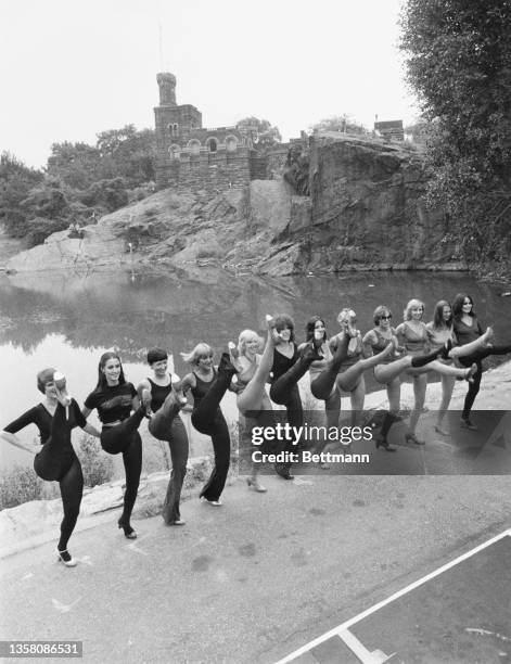 The Rockettes, away from their home at Radio City Music Hall, go through one of routines in Central Park as they practice for their appearance in the...