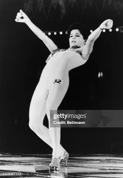 Lucia Catti of Switzerland in action in the World Disco Dancing Championships at the Leicester Square Empire. Lucia made the final six, but hthe...