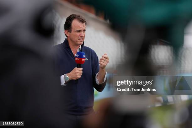 Tom Harrison, the ECB chief executive, gives a Sky TV interview as the match is called off due to a Covid outbreak in the Indian squad during day one...