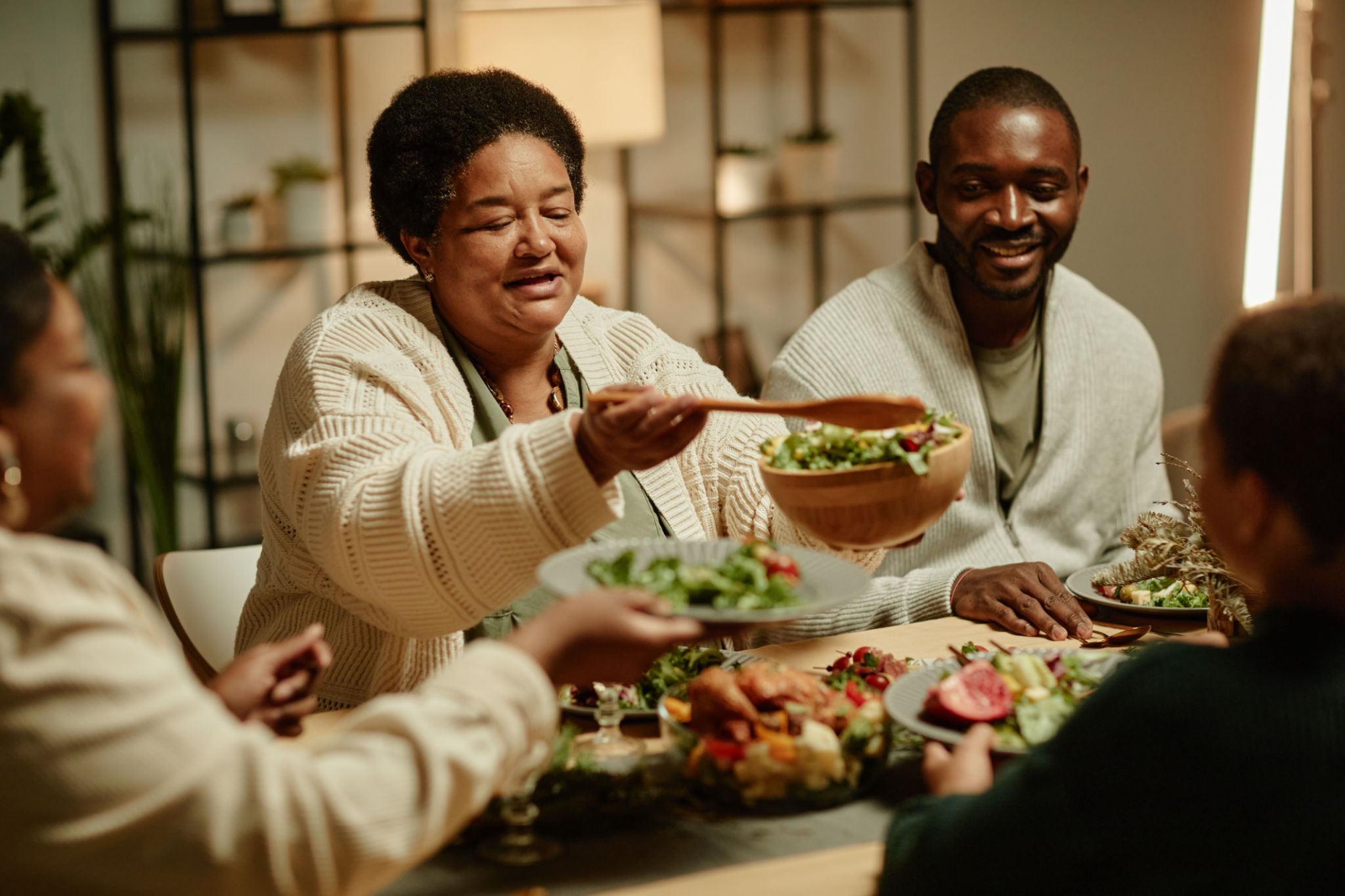smiling family dinner