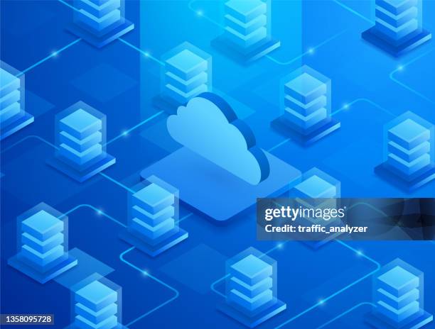 cloud isometric background - cloud computing isometric stock illustrations