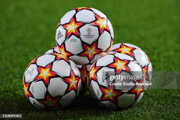 Detailed view of the Adidas Pro Pyrostorm match balls prior to the UEFA Champions League group F match between Atalanta and Villarreal CF at Gewiss...