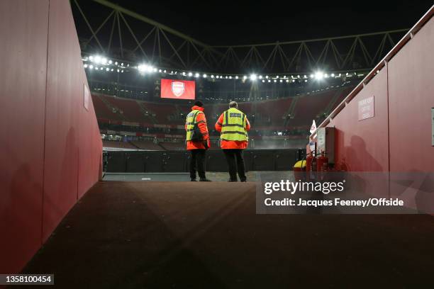 Stewards look on prior to the UEFA Women's Champions League group C match between Arsenal WFC and FC Barcelona at Emirates Stadium on December 09,...