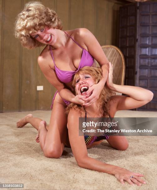 Apartment House Wrestling, Wendy vs. Giselle. Photo shows Wendy and Giselle in action during their wrestling match in Los Angeles, California in...