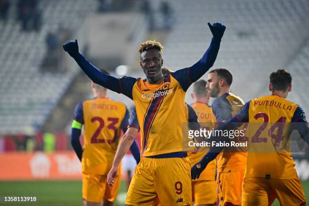 Tammy Abraham of AS Roma celebrates after scored his second goal during the UEFA Europa Conference League group C match between CSKA Sofia and AS...