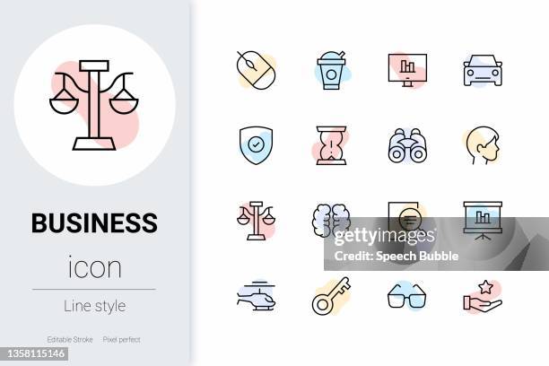 business, thin line vector icon set. - stir coffee stock illustrations