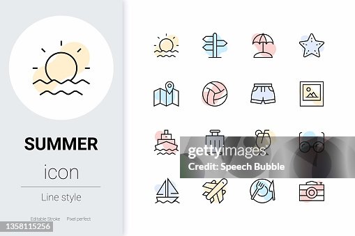 Summer, thin line vector icon set. Summer, thin line vector icon set.