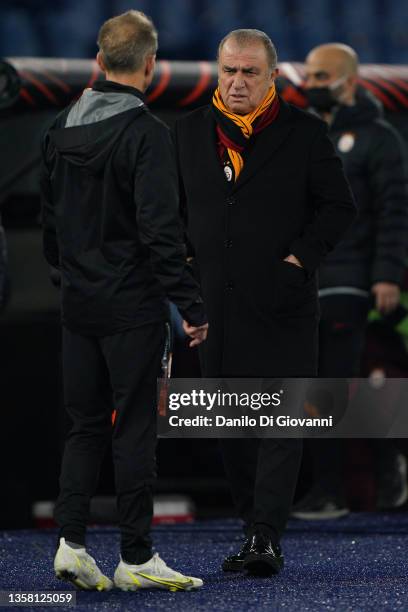 Fatih Terim head coach of Galatasaray during the UEFA Europa League group E match between SS Lazio and Galatasaray at Olimpico Stadium on December...