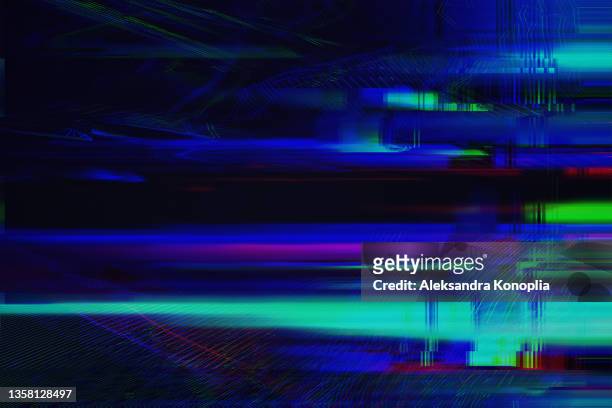 motion glitch interlaced multicolored distorted textured futuristic background - techno background foto e immagini stock