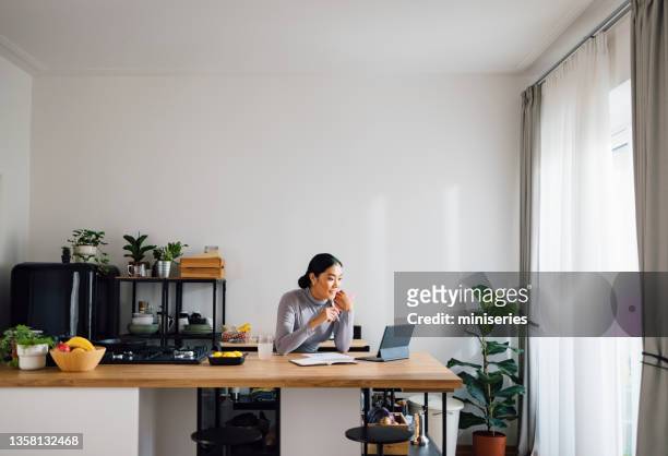 feliz mujer de negocios que trabaja desde casa - work from home fotografías e imágenes de stock