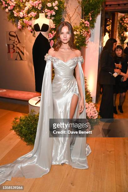 Alesya Kafelnikova attends the Sabina Bilenko Couture official launch event at Christie’s Auction House on December 09, 2021 in London, England.