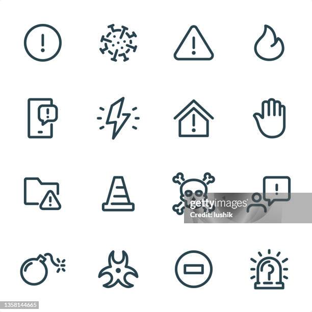 ilustrações, clipart, desenhos animados e ícones de aviso & perigo - ícones da linha pixel perfect unicolor - fator de risco