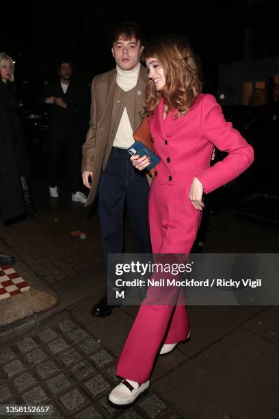 Charlie Heaton and Natalia Dyer seen attending Dior Homme: a/w 2022 - catwalk after party on December 09, 2021 in London, England.