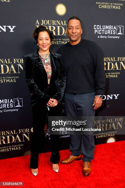 Roxanne Avent and Deon Taylor attend the "A Journal For Jordan" World Premiere at AMC Lincoln Square Theater on December 09, 2021 in New York City.