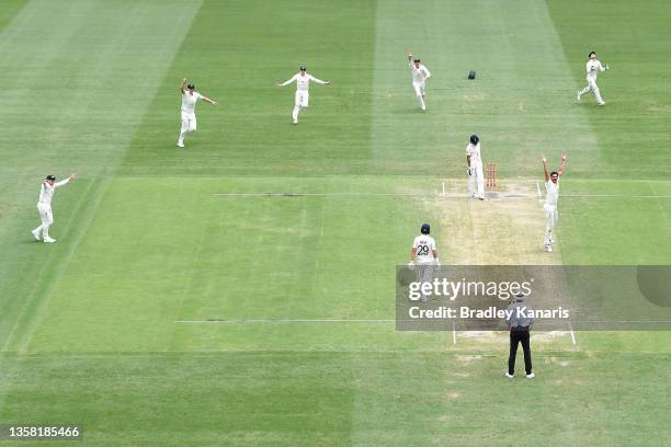 Mitchell Starc of Australia appeals for the wicket of Haseeb Hameed of England during day three of the First Test Match in the Ashes series between...