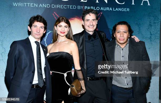 Producer Juan Aura, Maria Aura, director Pablo Aura Langer and actor Gerardo Taracena attend the Los Angeles premiere of "Influencia" at Harmony Gold...