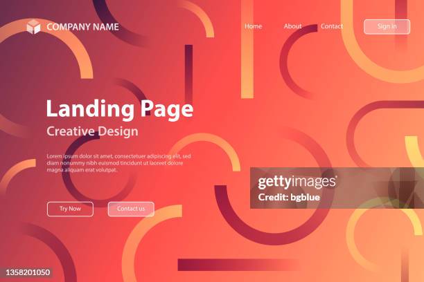 landing page template - abstract design with geometric shapes - trendy red gradient - rolling paper stock illustrations