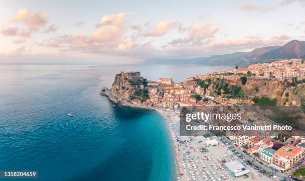 the town of scilla from above, italy. - reggio calabria stockfoto's en -beelden