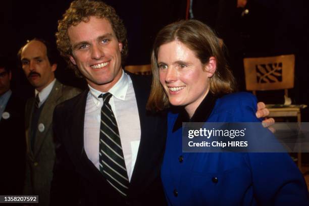 Joseph Kennedy et sa femme Ethel Kennedy en campagne pour son investiture au congrès, le 19 janvier 1985.